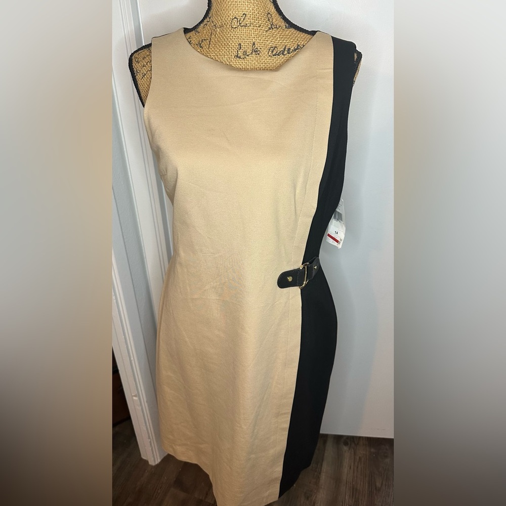 Lauren Ralph Lauren One Shoulder Beige and Black Dress